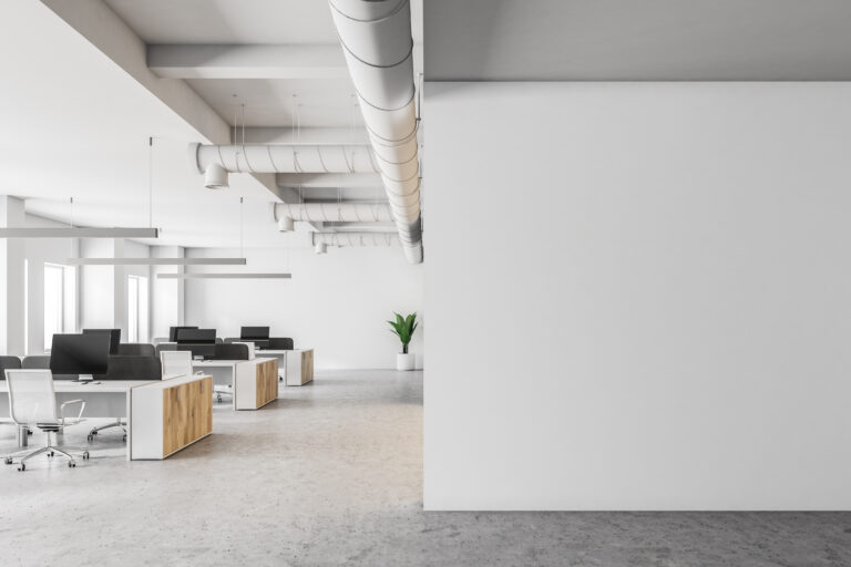 White open space office interior, mock up wall