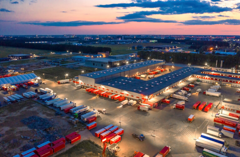 Aerial view of a logistics park with a  loading hub